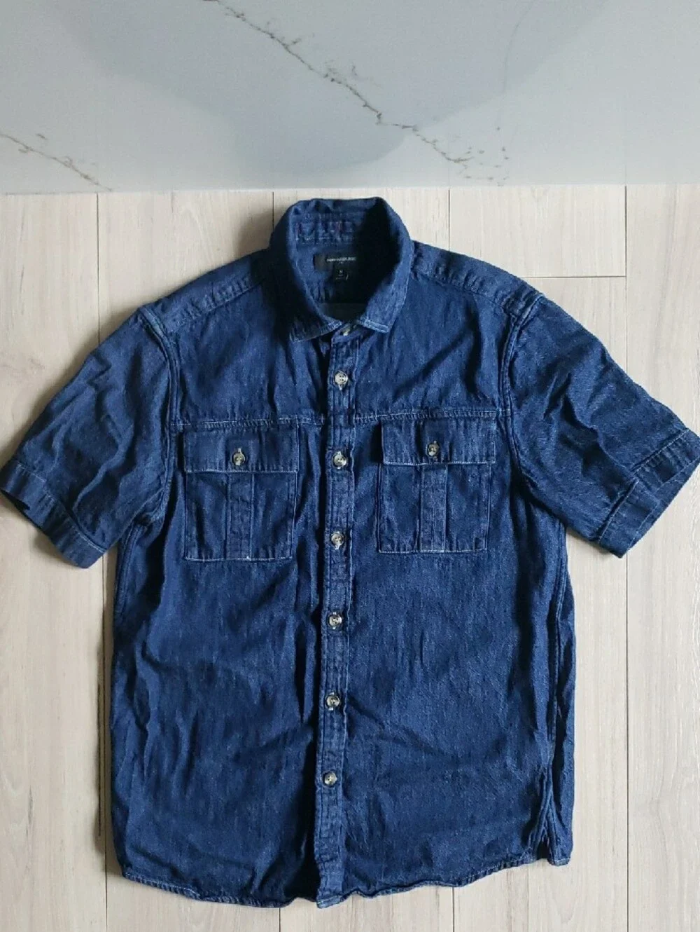 Banana Republic Authentic Indigo Shirt Men M Button Front Back Yoke Short Sleeve